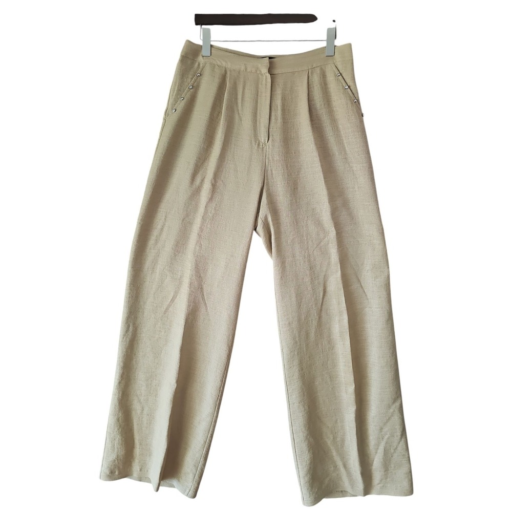 MIANOTTE Women's Brown Pleated Front Stud Trim‎ Wide Leg Trouser Pant sz 3 YJ01